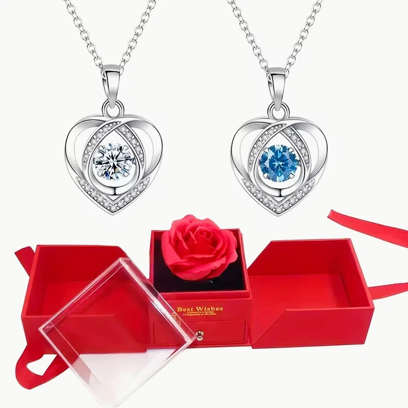 Silver Heart Shaped Necklace Bracelet Set for Women Girls Retro Korean Blue Crystal Jewelry Set Original Party Gift
