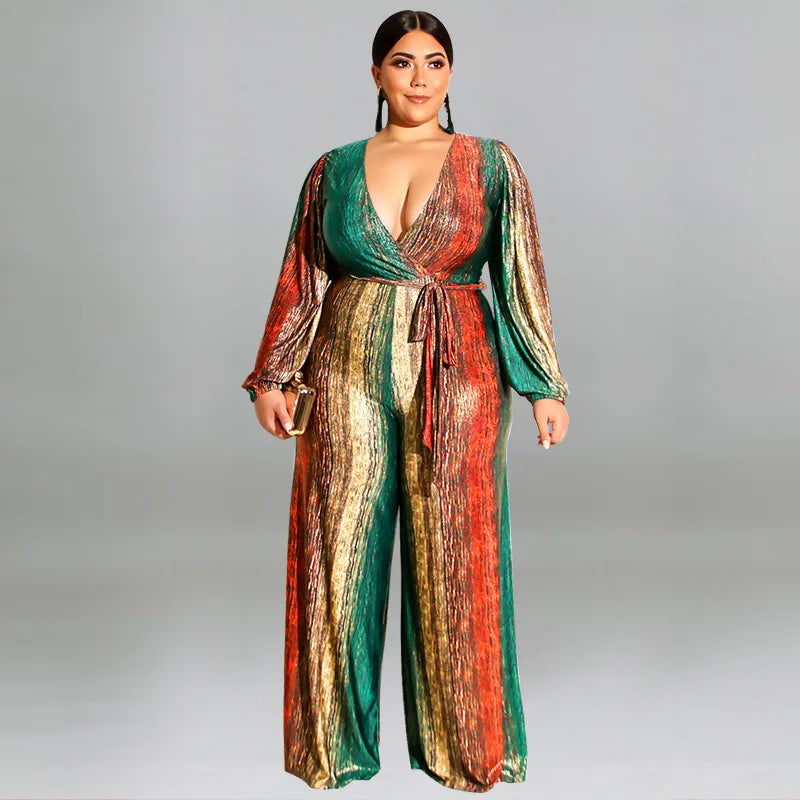 New Plus Size Women Jumpsuits Elegant V Neck Long Sleeve Rompers Office Lady Straight One Piece Outfits Wholesale Drop Shipping