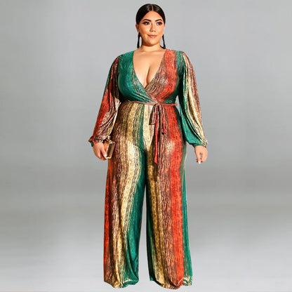 New Plus Size Women Jumpsuits Elegant V Neck Long Sleeve Rompers Office Lady Straight One Piece Outfits Wholesale Drop Shipping