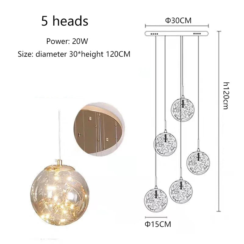 Starry Sky Staircase Lamp Long Chandelier Nordic Design Duplex Corridor Light Luxury Creative Pendant Lights Apartment Hall