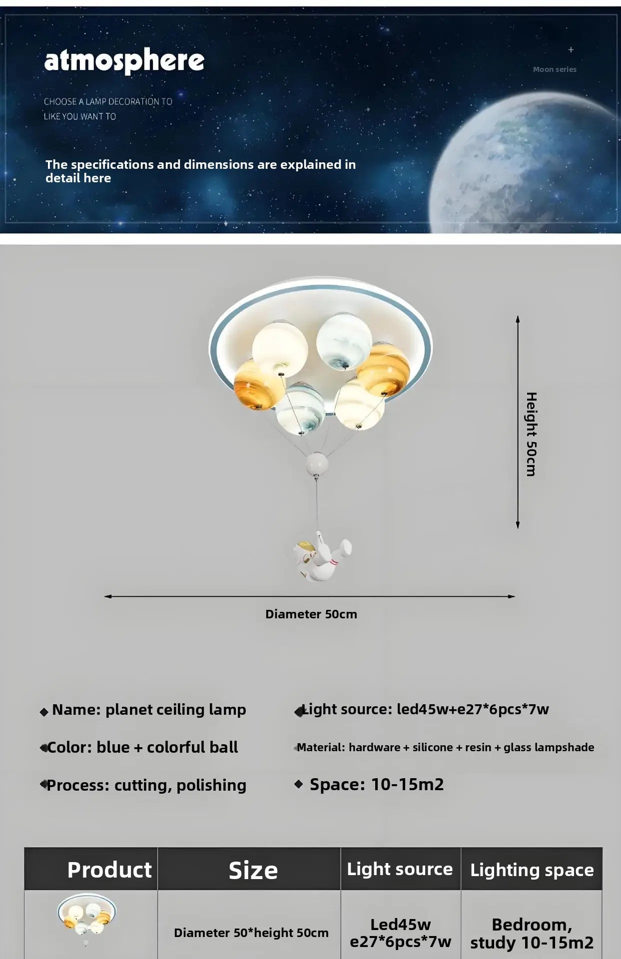 Modern Nordic Stylish Astronaut Planet Sky Led Ceiling Lights Art Creative Lamp for Chidren's Bedroom Home Decoration Chandelier