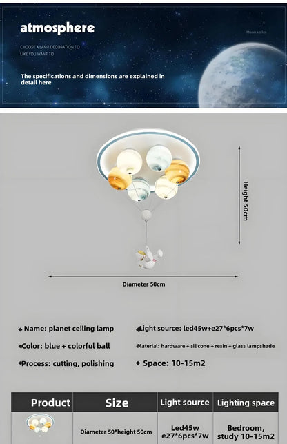 Modern Nordic Stylish Astronaut Planet Sky Led Ceiling Lights Art Creative Lamp for Chidren's Bedroom Home Decoration Chandelier