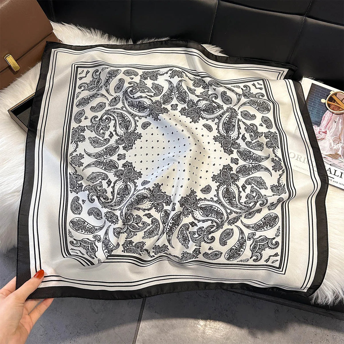 2025 New Paisley Print Silk Scarf for Women Square Hijab Soft Neck Tie Female Fashion Decoration Silk Headscarf 70*70cm Kerchief