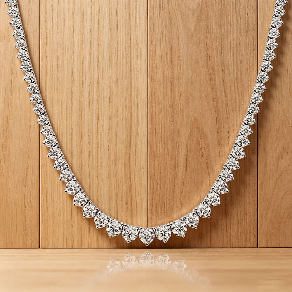 Kanolan Moissanite Tennis Necklace for Women 925 Sterling Silver 18K White Gold 3 Claw Graduated Necklace Luxury Wedding Jewelry