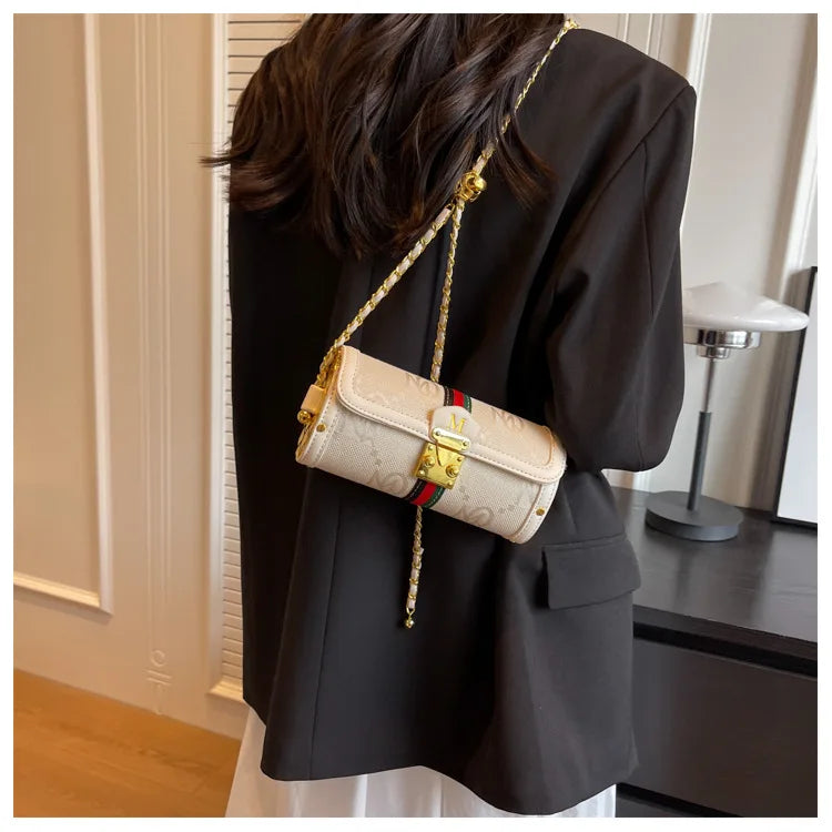 Luxury Brand Women's Evening Messenger Handbag Cylinder Shoulder Bag High-End Designer Stylish Fashion Accessory for Girls