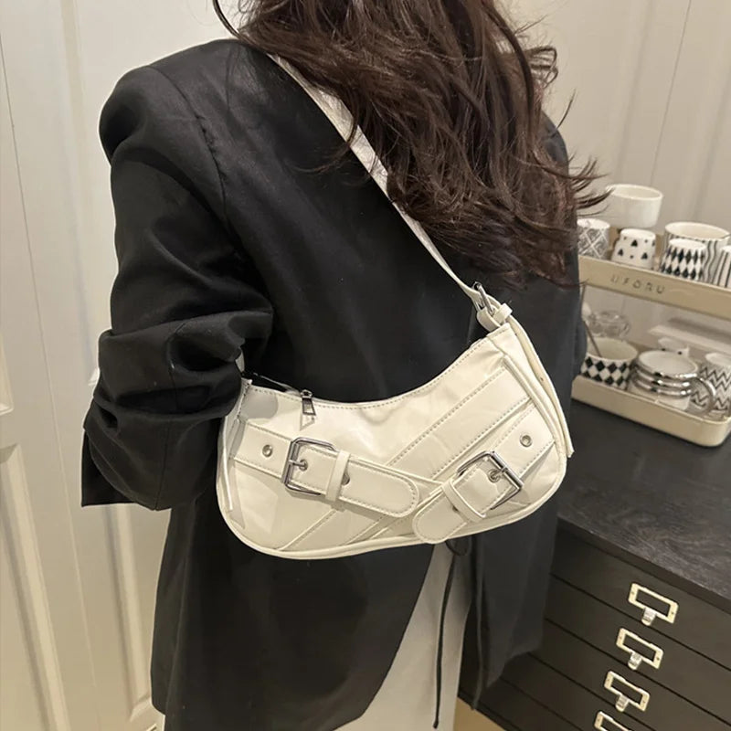 Y2K VintagePULeather WomenShoulderBag Small Crossbody Bag for Women Fashion Ladies Underarm Bag Clutch Purse Female Handbag
