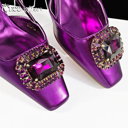 Queena Yan 2026 Nigerian Heel Party for Women Purple Color Shoes and Bag Set Rhinestone Handbag Italian Design Wedding