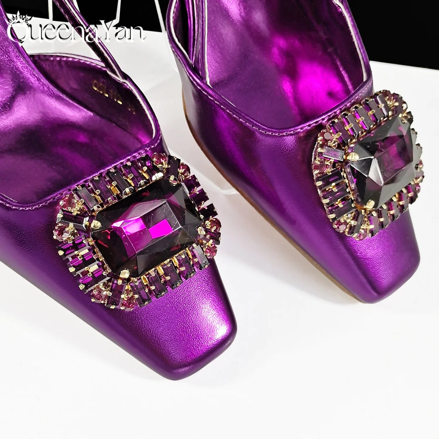 Queena Yan 2026 Nigerian Heel Party for Women Purple Color Shoes and Bag Set Rhinestone Handbag Italian Design Wedding