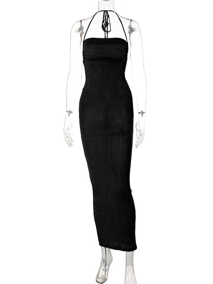 Sexy Long Shoulder Strap Open Back Backless Bodycon Maxi Dress Women Sleeveless Halter Skinny Long Dress Club Party Vestidos