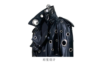 Nerazzurri Autumn Oversized Extra Long Pu Leather Trench Coat for Women Holes Hollow Out Luxury Designer Emo Streetwear Overcoat