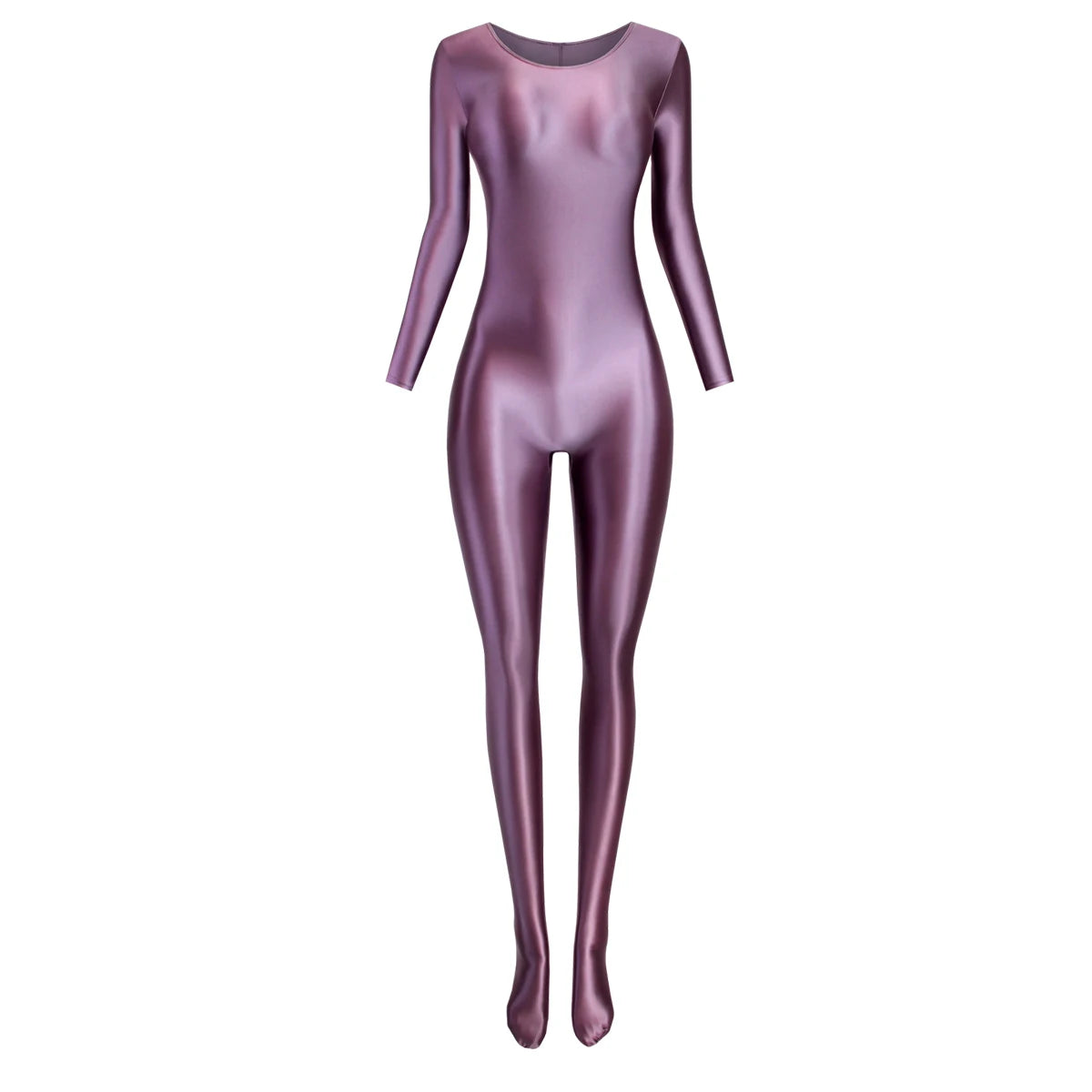 MJINM Women Smooth Overalls Long Sleeve Tights Round Neck Full Length Stretch Zentai Bodysuits Yoga Fitness One Piece Jumpsuits