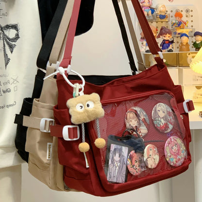 Japanese High School Girls Crossbody Bags Transparent Square Ita Bags Handbags Black Messenger Bag Ladies Sweet Lolita