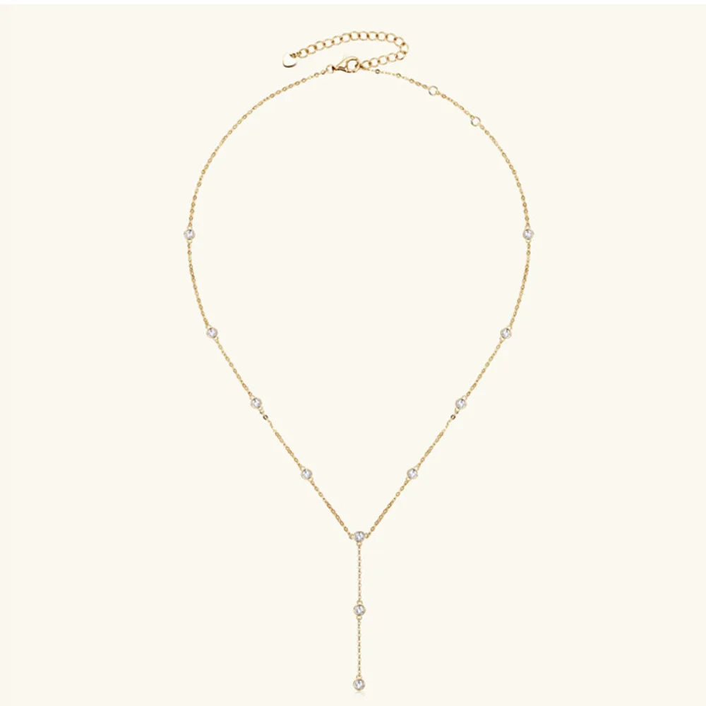 Round Brilliant Cut 3mm D VVS1 Moissanite Lariat Necklace 925 Sterling Silver Y Shape Drop Chain Fine Jewelry for Women