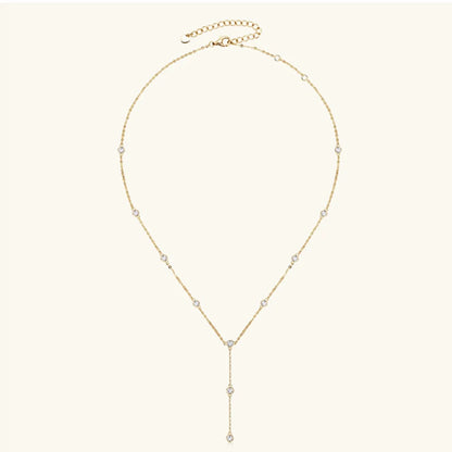 Round Brilliant Cut 3mm D VVS1 Moissanite Lariat Necklace 925 Sterling Silver Y Shape Drop Chain Fine Jewelry for Women