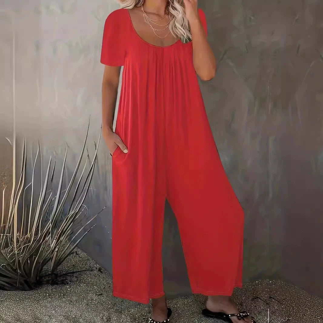 Plus Size 0XL-5XL Summer Rompers Overalls Women's Solid Color Jumpsuit with Pockets Casual Fashion Short Sleeve Jumpsuits