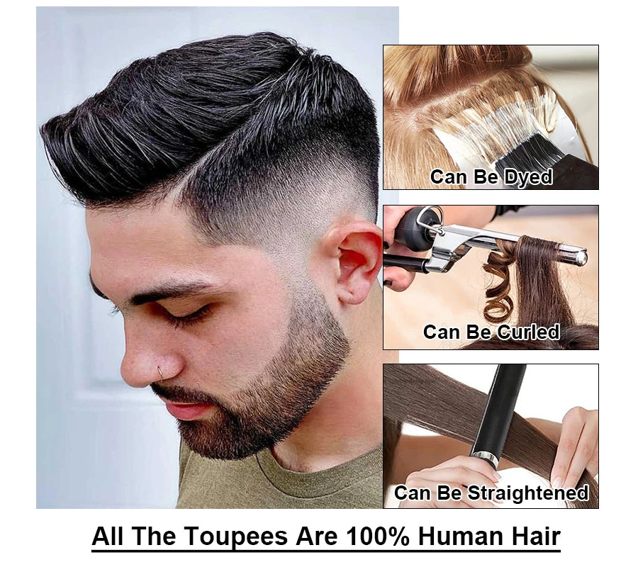 Front Swiss Lace Men's Capillary Prothesis Lace PU Man Toupee Human Hair Wigs Natural Hairline Indian Human Hair Wigs Natural