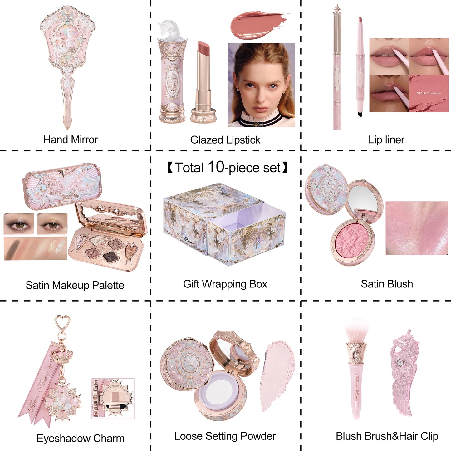 Flower Knows Knight Unicorn Makeup Gift Set Lipstick Blush Setting Powder Starlight Beauty Box Fairy Princess Luxury Cosmetics