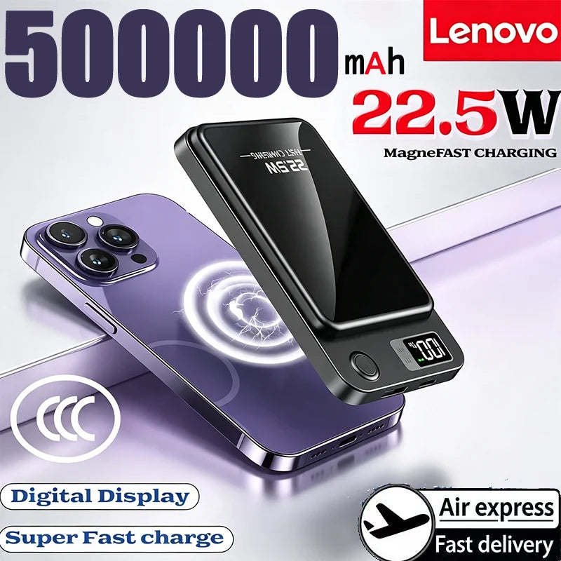 Lenovo PD22.5W Fast Charging Magnetic Wireless 500000mAh Large Capacity External Battery Power Bank For iPhone Samsung
