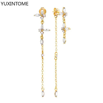 925 Sterling Silver Needle Long Chain Stud Earrings For Women Exquisite Zircon Geometric Tassel Pendant Earrings Luxury Jewelry