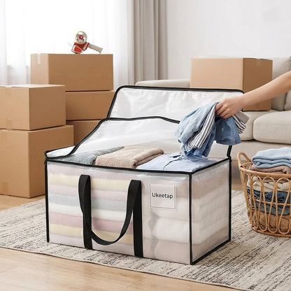 Zoyiancy 8 Pack 24 Gallon Clear Extra Large Moving Bags with Lids, Heavy Duty Clothes Storage Totes with Reinforced Handles for Home Storage Organization