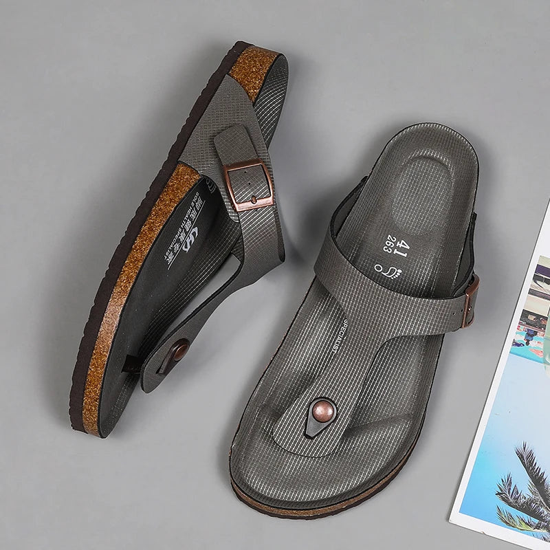 All-match Flats Beach Slippers Mens Thick Sole Men Cork Luxury Sandals Beach Vacation Comfort Shoes Slip on Flip Flops for Men