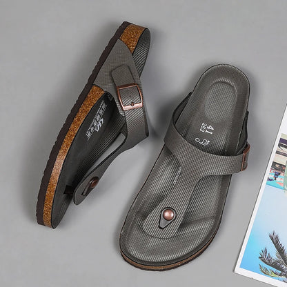 All-match Flats Beach Slippers Mens Thick Sole Men Cork Luxury Sandals Beach Vacation Comfort Shoes Slip on Flip Flops for Men