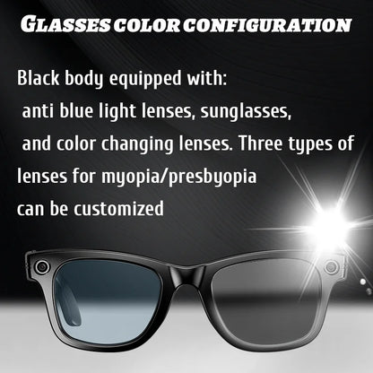 LIGE AI Smart Glasses 8MP HD Camera Video Bluetooth Call Intelligent Translation 270mAh Battery Voice Assistant Music Sunglasses