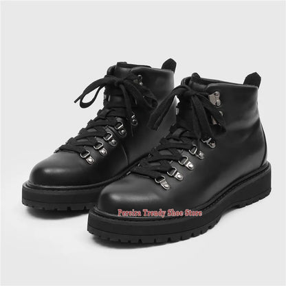 Brown Suede Platform Motorcycle Boots for Men Retro Thick Soled Round Toe Lace-Up Ankle Boots Autumn Winter New Men's Shoes