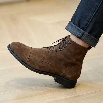 Suede Leather Mens Motocross Boots Lace‑Up Ankle Boots Men Formal Business Boots Men Vintage Hand‑Stitched Man Casual Shoes