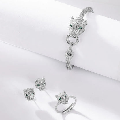 ALLNOEL 100% 925 Silver Stud Earrings For Women Leopard Head Green CZ Eye Panther Animal Jewelry Hip Hop Punk Gift Wholesale