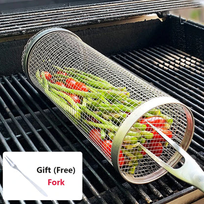 Barbecue Grill Grate Barbecue Cages Camping Picnic Cookware Outdoor Round BBQ Campfire Grill Grid Rolling Grill Basket