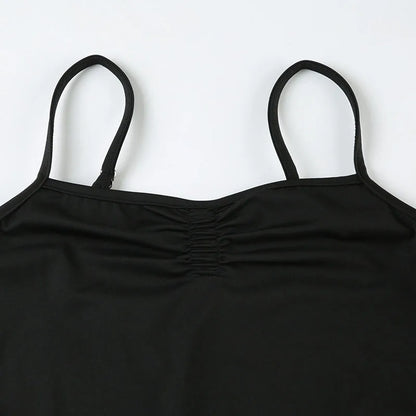 SUCHCUTE Women Black Sleeveless Short Playsuits Sexy Yoga One-piece Suit Sport Fitness Short Jumpsuits Summer Casual Bodysuits