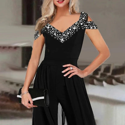 2026 Women's Elegant Sleeveless Jumpsuit Spring Summer V-neck Casual Patchwork Rompers Office Lady Jumpsuits Playsuit Outfits