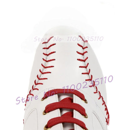 Baseball Sewing Design Stiletto Ankle Boots Women Round Toe Stylish White High Heel Boots Two Tone Splicing Cross Tied Shoes