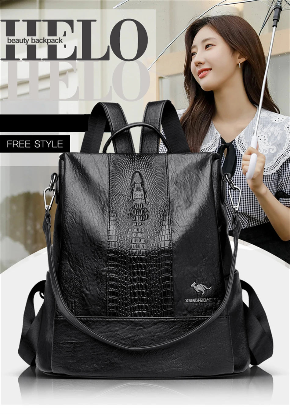 Women's Crocodile Pattern Backpack Leather School Bookbags for Girls Bagpack Large Capacity Designer Travel Rucksack Mochilas