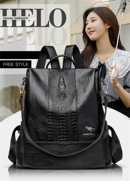 Women's Crocodile Pattern Backpack Leather School Bookbags for Girls Bagpack Large Capacity Designer Travel Rucksack Mochilas