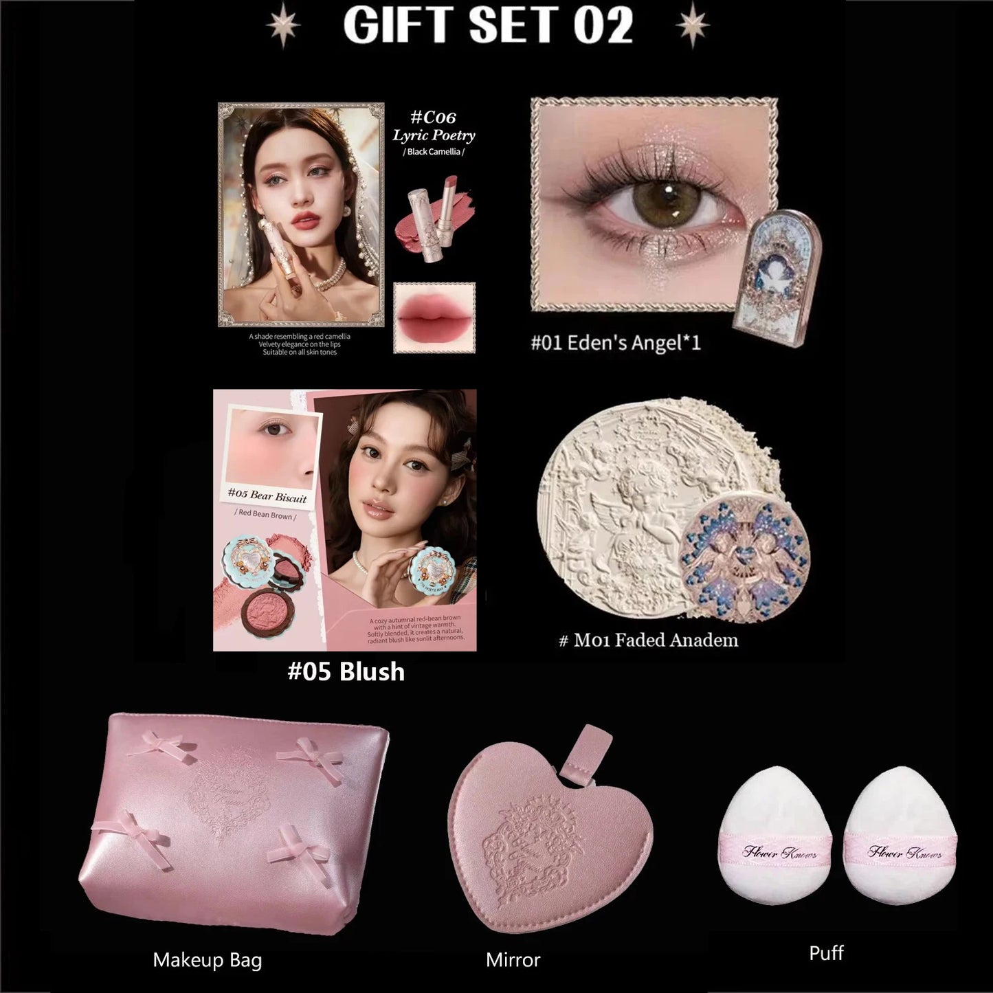 Flower Know Makeup Set Little Angel Collection Make Up Gift Box Eye Shadow Blush Matte Lipstick Highlighter Full Kit All In One