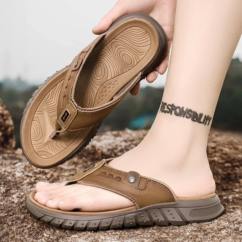 Flip Flops Summer Men's Outdoor Thick Soled Beach Shoes Breathable Cool Non Slip Comfort Sandals Male Casual Hiking Sandals