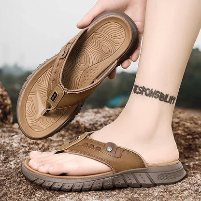 Flip Flops Summer Men's Outdoor Thick Soled Beach Shoes Breathable Cool Non Slip Comfort Sandals Male Casual Hiking Sandals