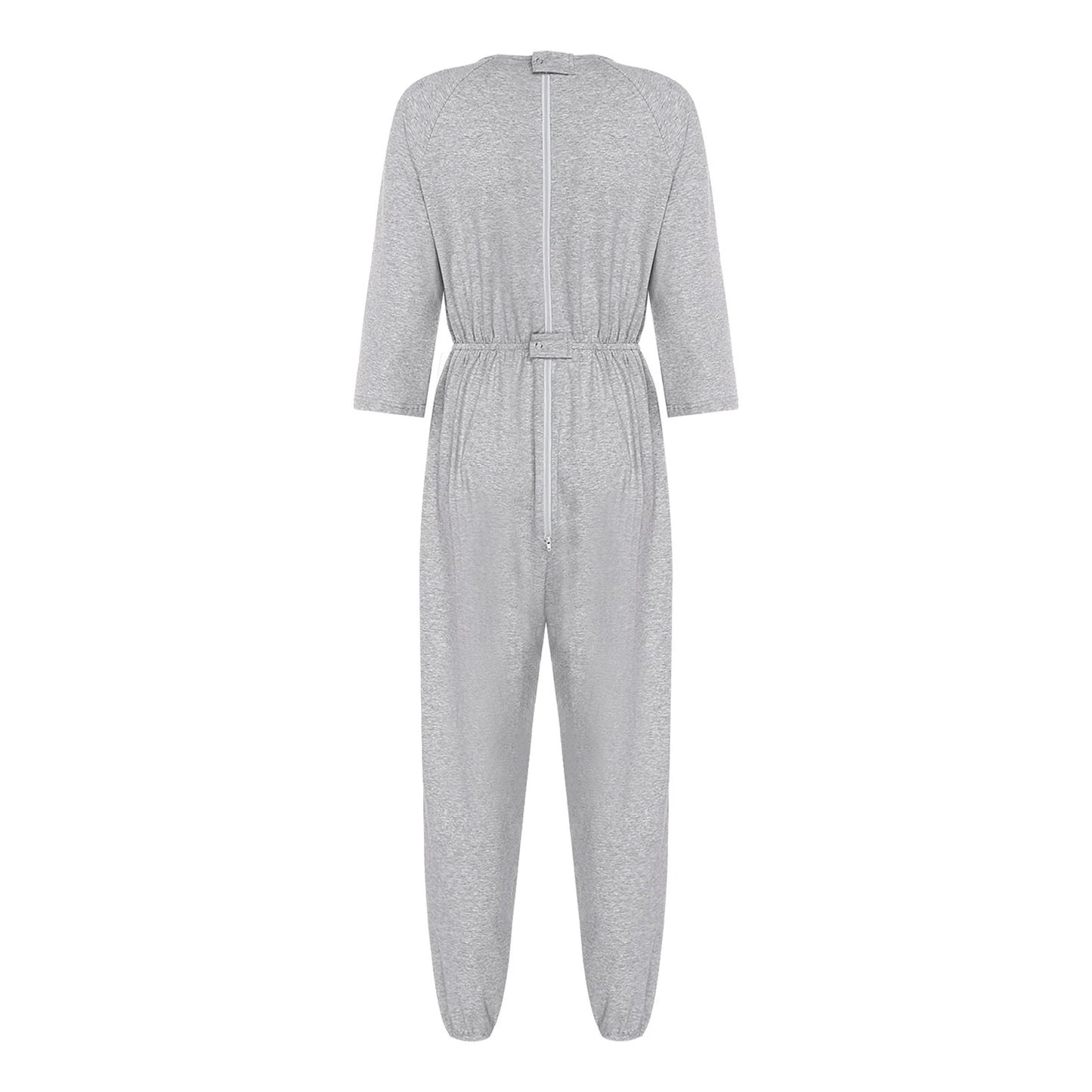 Women's Elderly Anti-Strip Adaptive Jumpsuit Back Legs Zip Long Sleeve Long Pants Nursing Rompers for Special Needs Disabilities