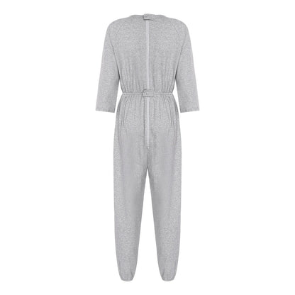 Women's Elderly Anti-Strip Adaptive Jumpsuit Back Legs Zip Long Sleeve Long Pants Nursing Rompers for Special Needs Disabilities