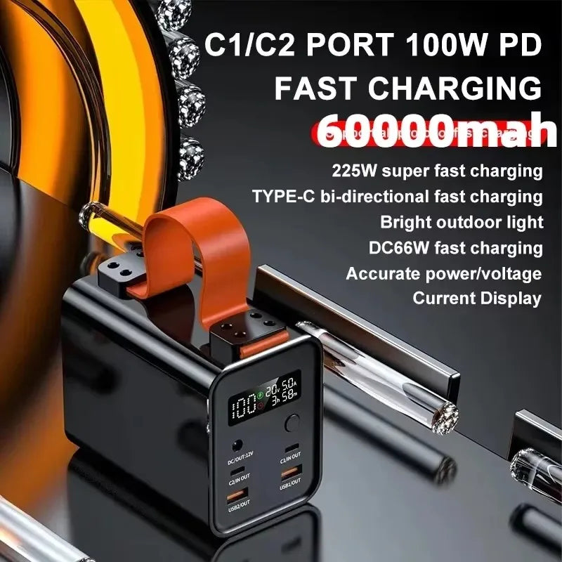 60000mAh 100W Power Bank Portable USB C PD QC DC Fast Charging Large Capacity External Battery For iPhone Samsung Xiaomi Laptop