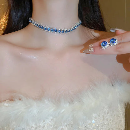FYUAN Luxury Crystal Necklace Earrings Set Pink ABcolourful Necklace for Women Weddings Party Jewelry Sets Accessories