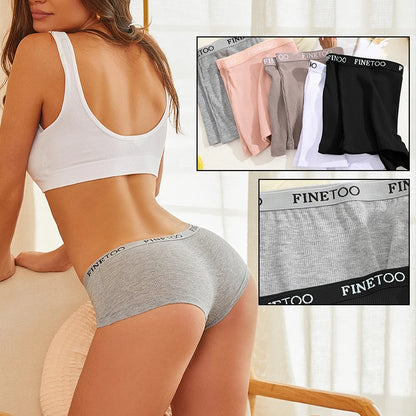 FINETOO 6PCS/Set Women Cotton Panties Female Boxer Boyshort Low Waist Letter Logo Sport Underwear Ladies Pants Intimate Lingerie