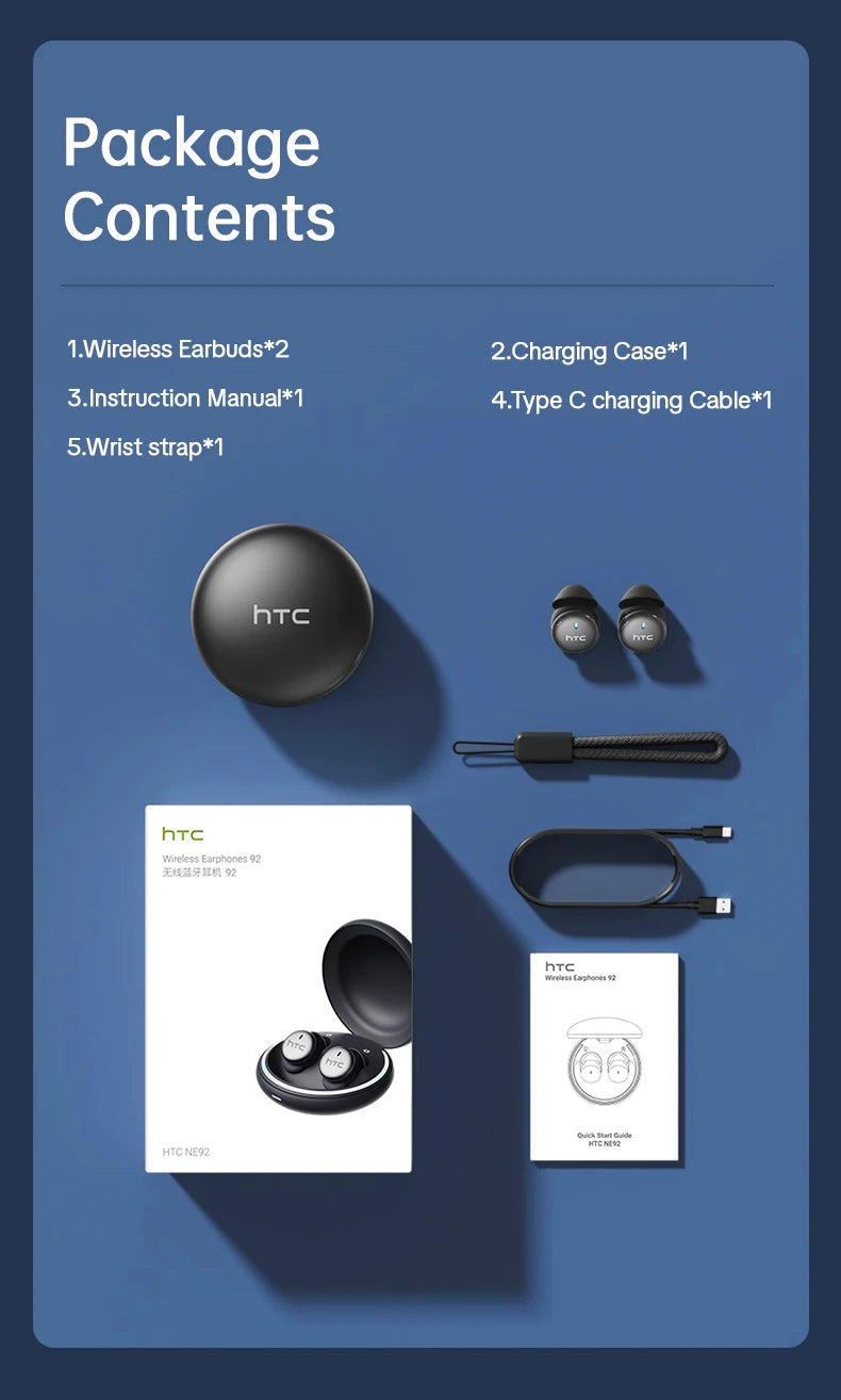HTC NE92 Sleep Earbuds Wireless Bluetooth Earphones Comfortable To Wear Headphones 50Hrs Playback Low Latency Clear Sound Qualit