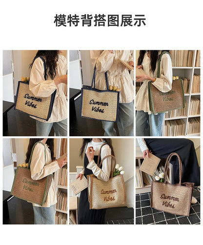 Large Capacity Women Tote Bag 2026 New Fashion Hand-made Straw Bag Female Shoulder Handbag Causal Commuter Bags for Ladies