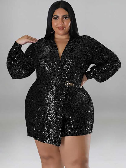 Jumpsuits Women Elegant Luxury Plus Size Party Ladies Long Sleeve Jumpsuit with Sequins 3xl 4xl 5xl Sexy Evening Woman Jumpsuit