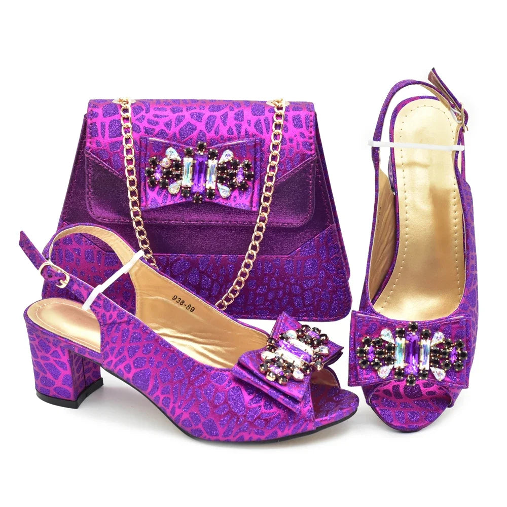 Nigerian Latest Shoes and Bags To Match Shoe and Bag Set for Party in Women Italian Rhinestones Elegant Peep Toe Sandals