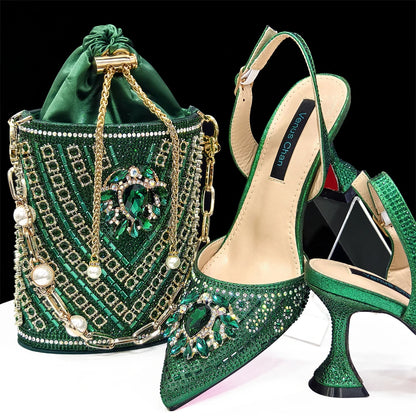 Venus Chan Italian Shoes and Bags Matching Set 2024 Nigerian Heel Party for Women Orange Colour Italian Design Wedding INS 2024