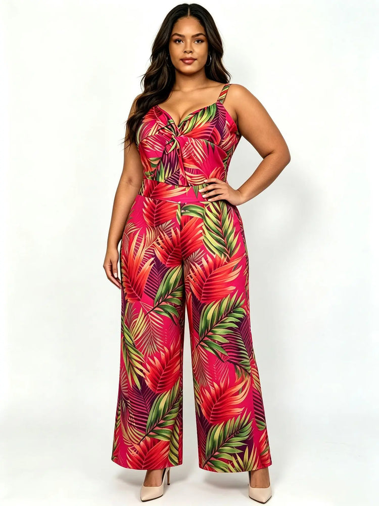 Plus Size Fashional Floral Print Bohemian Strappy Jumpsuit For Women